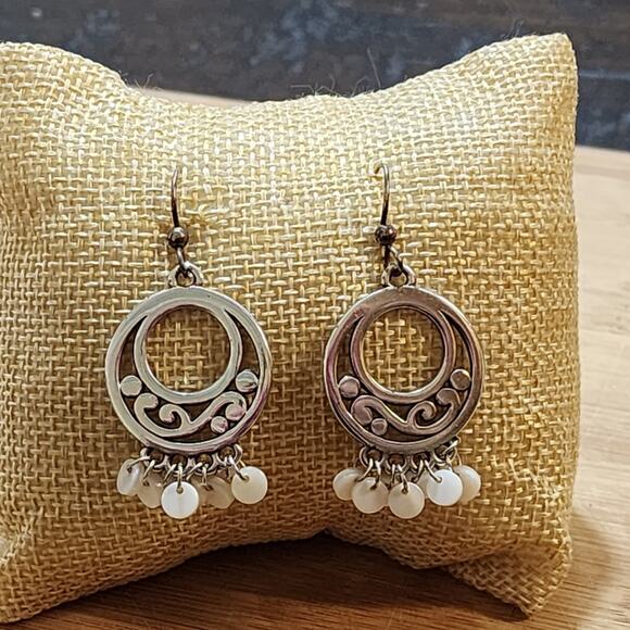 Brighton filigree hoop mother of pearl drop French wire earrings - Picture 3 of 4